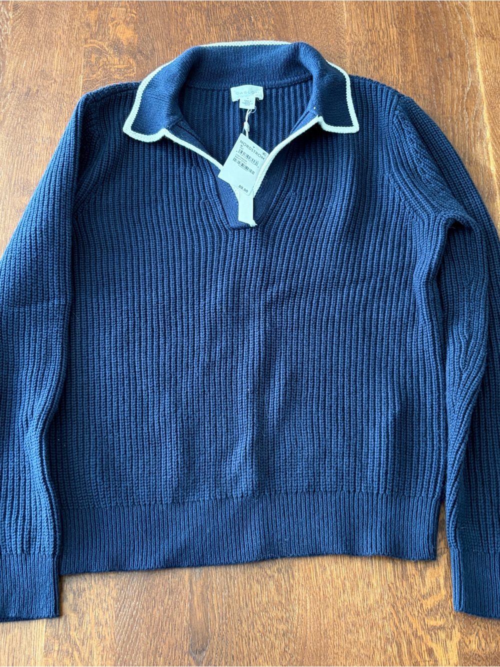 Caslon Navy Blue Ribbed Knit Sweater - Classic Polo Collar